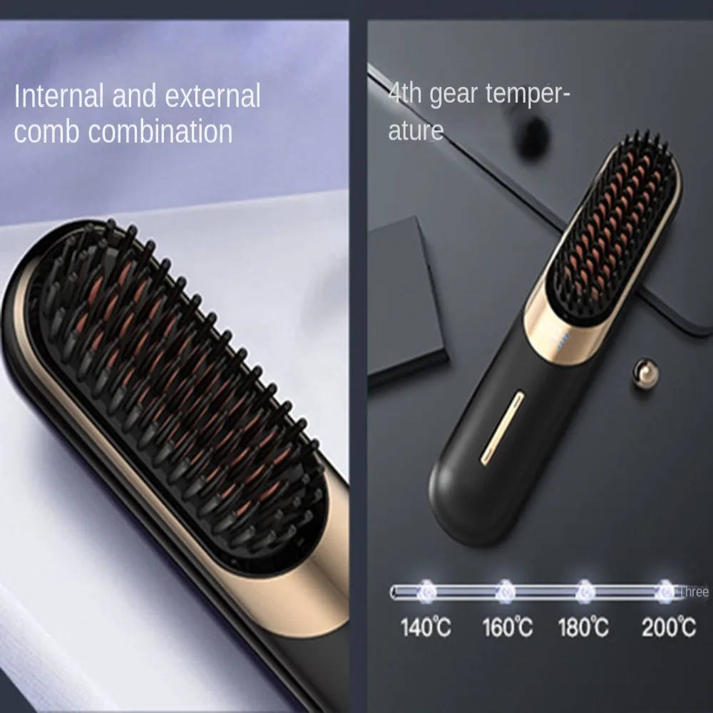 Negative Ion Hair Straightener Comb Thermostatic Wireless Electric Hot Comb 4 Temperatures Styling Comb Hair Straightening Brush