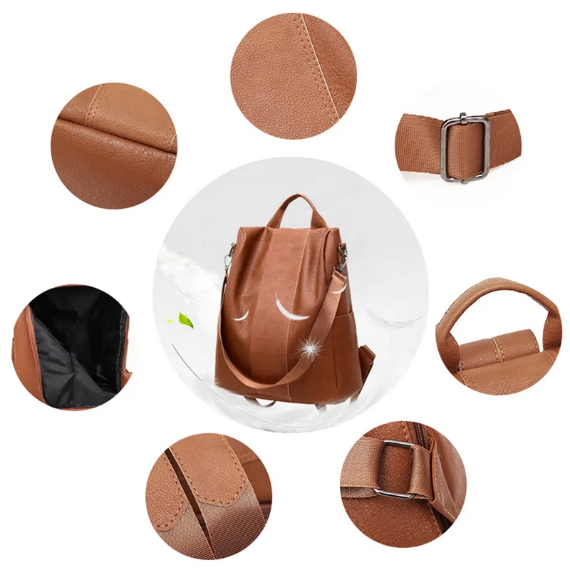 Anti-theft Vintage Leather Backpack Women Shoulder Bag Ladies High Capacity Travel Backpack School Bags for Girls