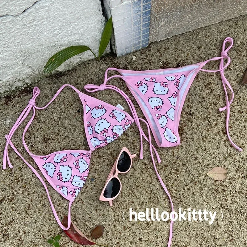 

Sexy Bikinis Anime Hellokittys Printing Anime Yk2 Beach Wear Surf Biquini Female Swimwear Micro Thong Brazilian Bathing Suits