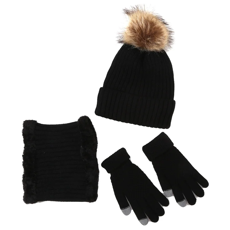 Herren Winddichte Mütze Outdoor Reisen Freizeit Winter Schal Handschuhe Dreiteiliger Hals One Plus Kaschmir Warme Winter Strickmütze