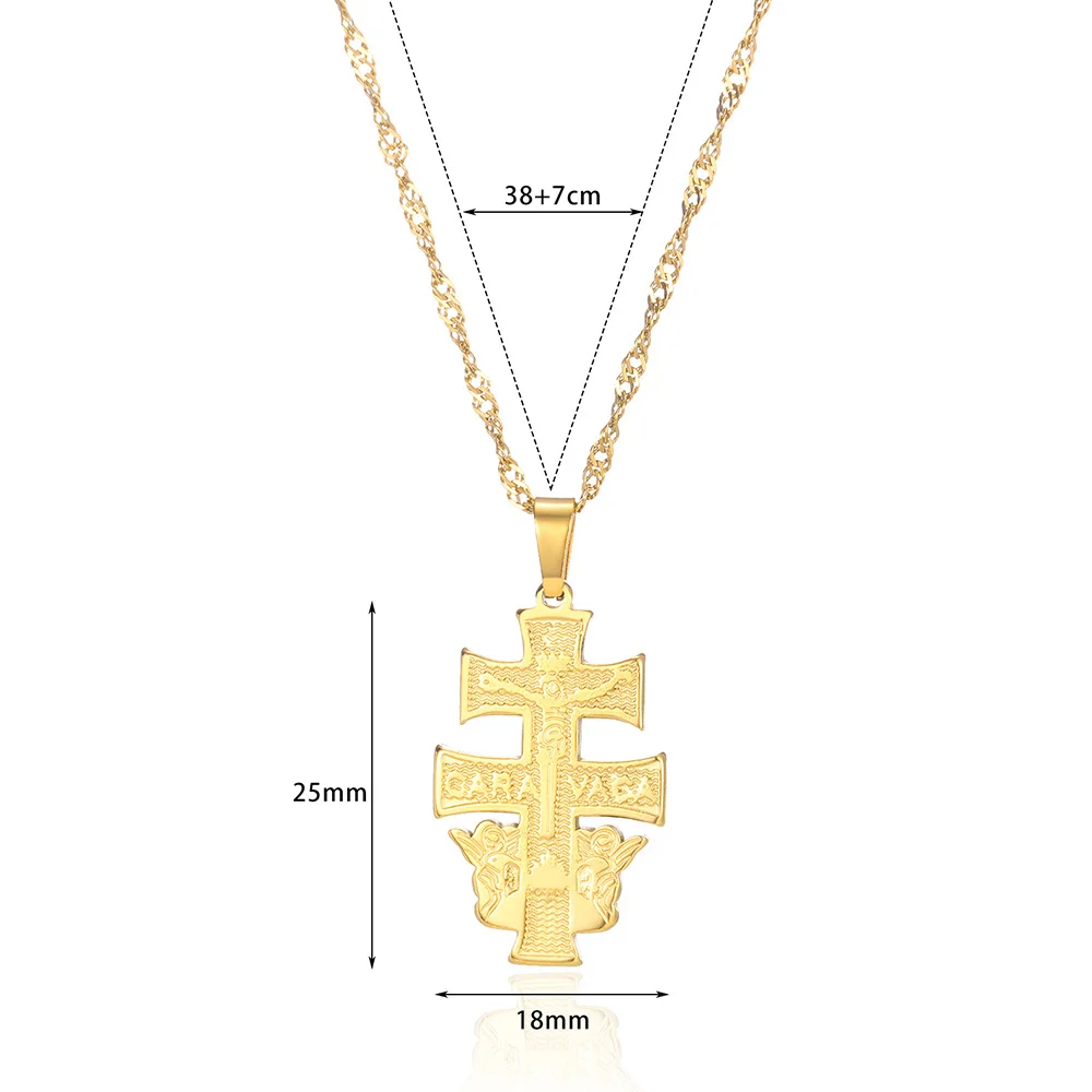 Gold Color Cross Necklace For Women Men Caravaca Angels Crucifix Charm Choker Stainless Steel Rapper Jewelry Hip Hop Gift