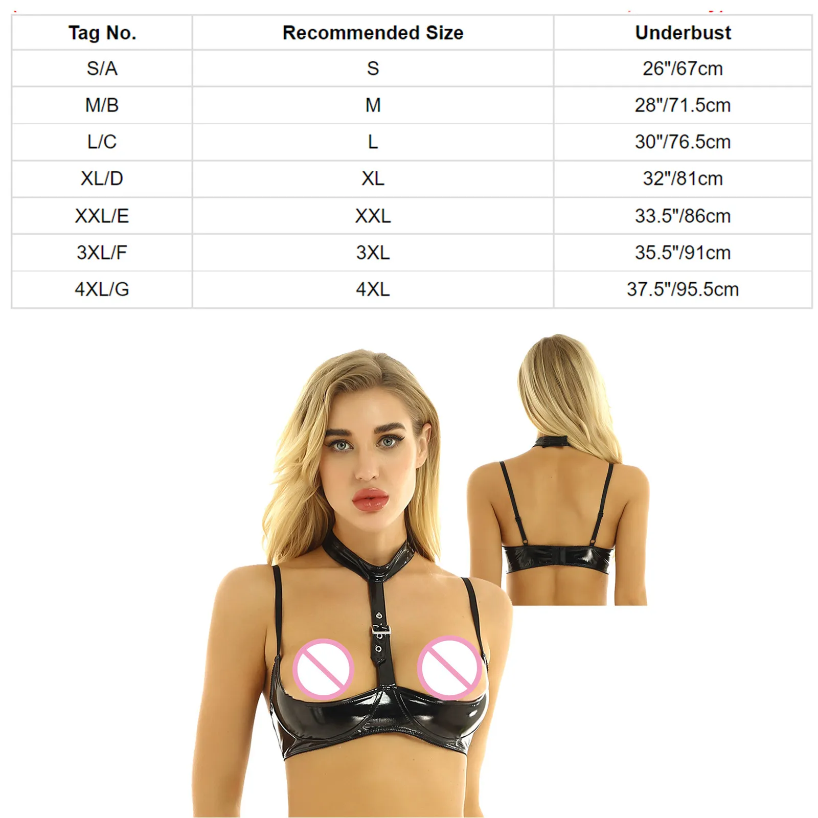 Women\'s Sexy Open Cup Bra Lingerie Bodycon Cupless Cage Brassiere Patent Leather Wetlook Hollow Out Nipple Crop Top Clubwear