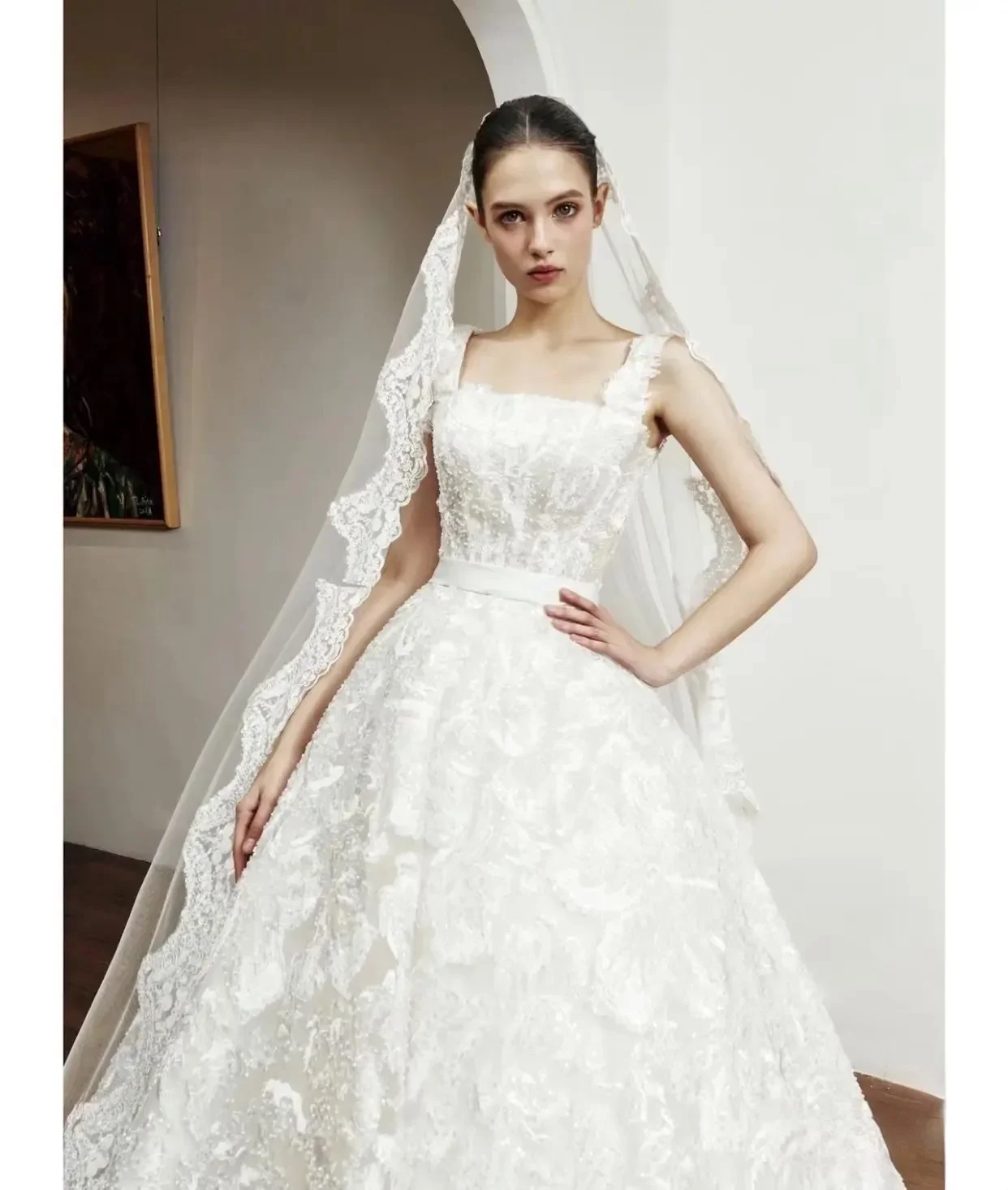 

Customized Sweetheart A Line Wedding Dress Printed Flower Bride Dress Elegant Wedding Party Dress Luxury Bridal Gown