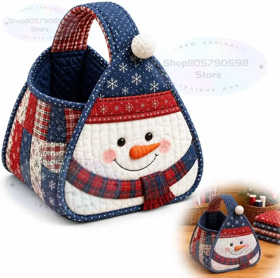 Cesta de transporte acolchada con diseño navideño, cesta de almacenamiento navideña de tela DIY para decoración navideña, almacenamiento doméstico para fiestas