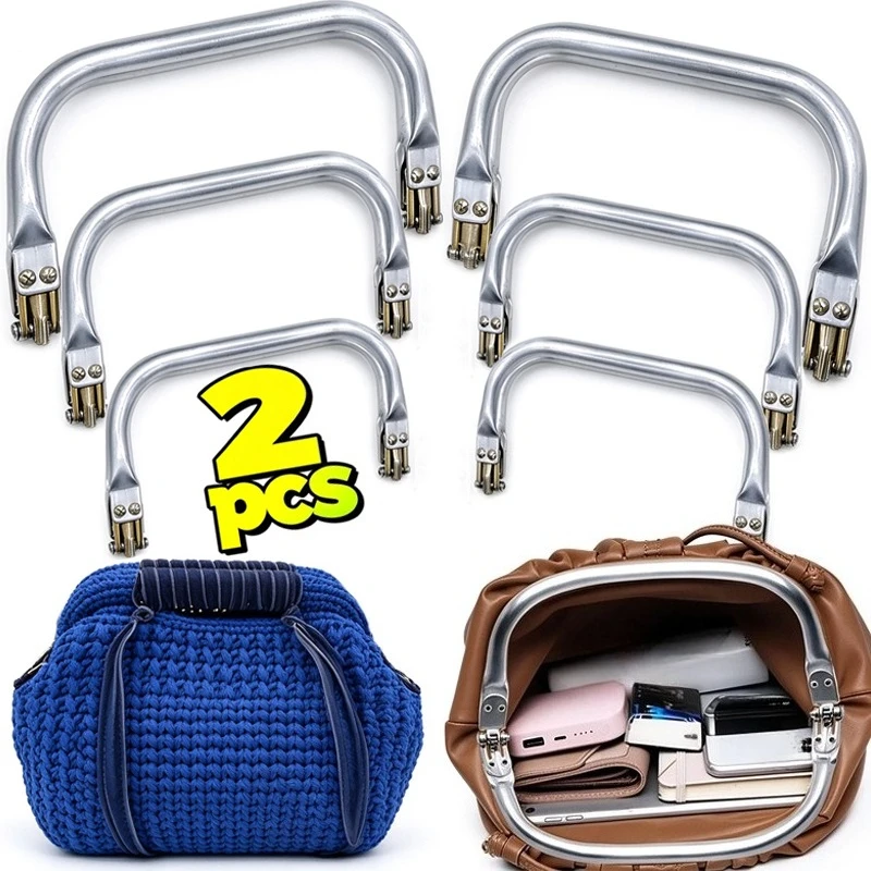 2pcs Silver Square Bag Frame DIY Metal Aluminum Tube Handle Accessories Wallet Pouch Doctor Purse Clutch Parts for Women Craft
