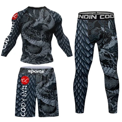 Imagen 2 del producto Cody hombres ropa de lucha con estampado Jiu jitsu No Gi Bjj Rashguard ejercicio poliéster ropa deportiva MMA correr gimnasio ropa