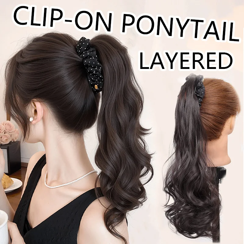 Synthetic 14inch Claw Ponytail Extension Long Wavy Curly False Hairpiece for Women Water Wave Pony Tail Hair Extensions