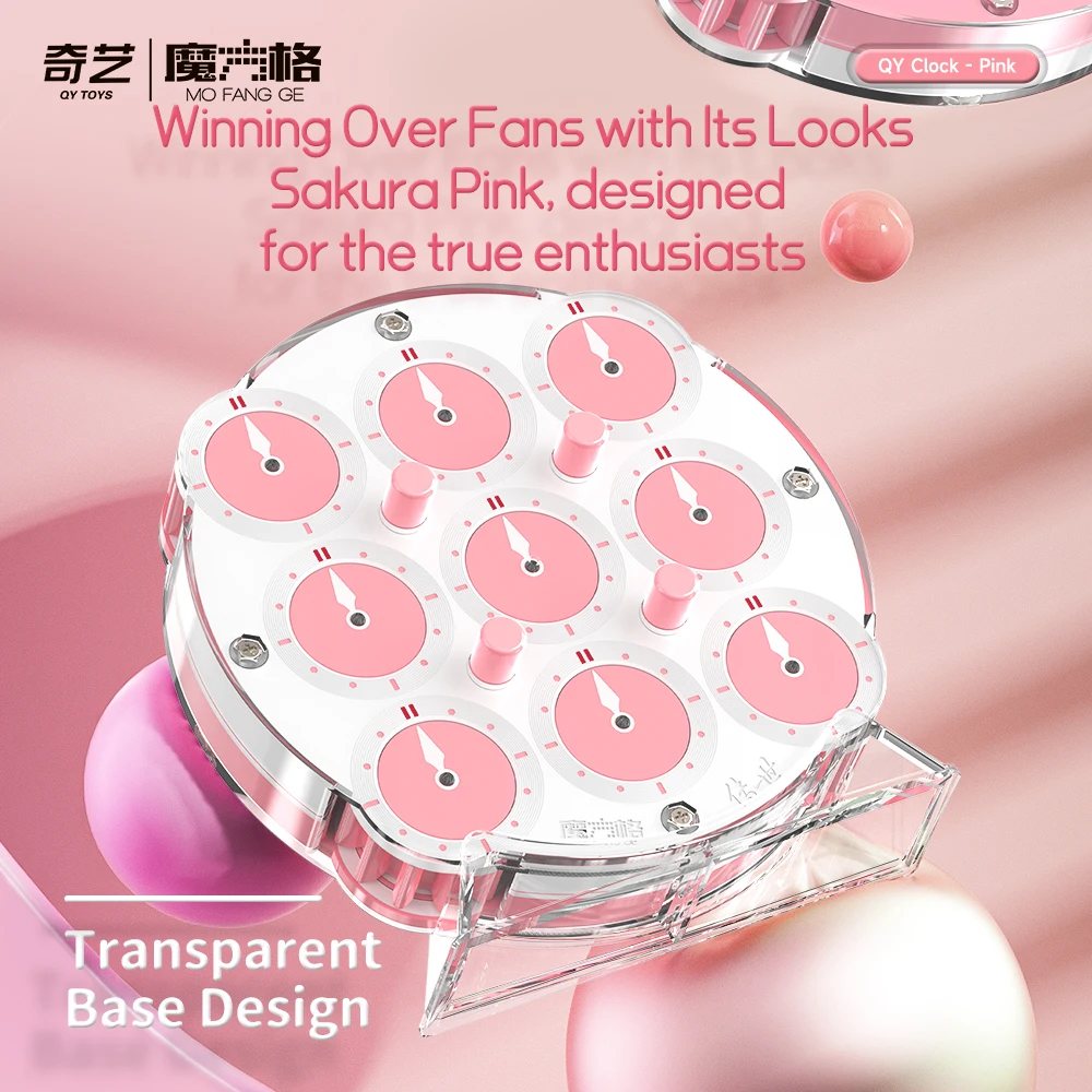 QiYi Clock Pink Cherry Blossom Magnetic 2025 Magic Speed Cube Educational Toy Gift