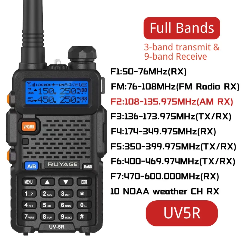 Ruyage-UV-5R Air Band Walkie Talkie Full Band Portable Radio,  Copy, Freq Scrambler, NOAA Ham Wireless Set, Long Range