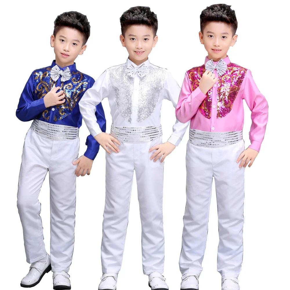 Boys chorus stage costumes Sequined singers Party dance clothing Kids Ballroom Performance dance costumes stage wear Outfits