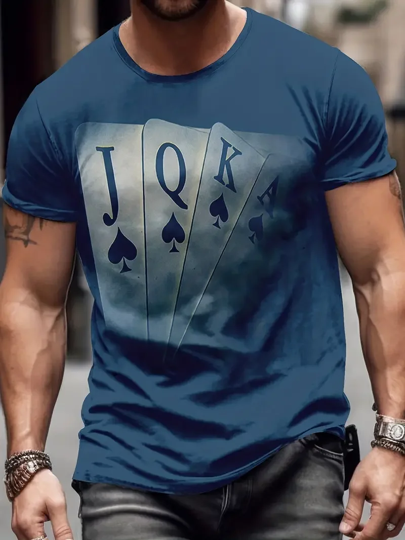 Poker Theme 3D Digital Pattern Print Graphic Men\'s T-shirts Causal Tees Short Sleeve Comfortable Pullover Tops Summer Clothing