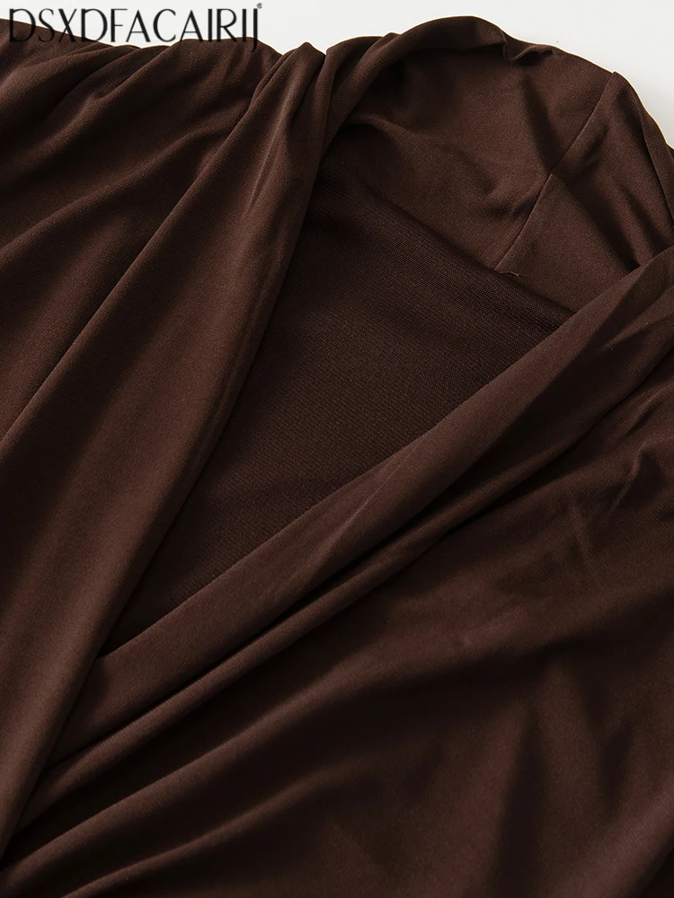 DSXDFACAIRIJ Vintage Print Plissee Kleid frauen V-ausschnitt Langarm Mode Herbst Weibliche Gefaltete Detail