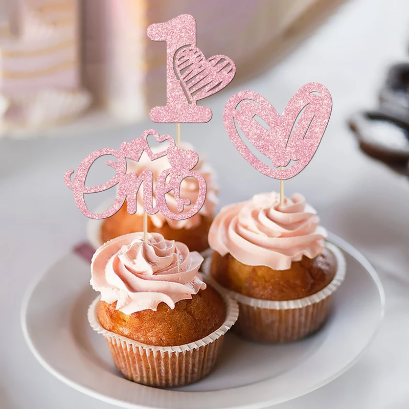 YOMDID 24 Stück Cupcake-Picks zum Valentinstag, 1. Geburtstag, Cupcake-Topper, One Love Heart Picks, Kuchendekorationen, Partyzubehör – Detail 10