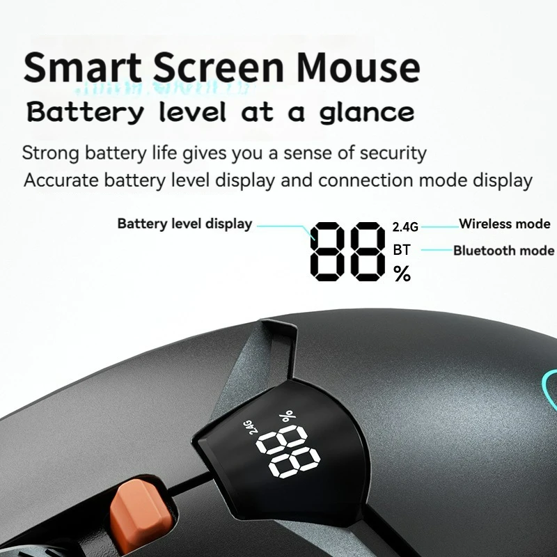 Wireless Bluetooth Mouse, Smart Screen Display, Dual Mode Mute Button, 600mAh Lithium Battery, Office Mouse for Tablet, Notebook