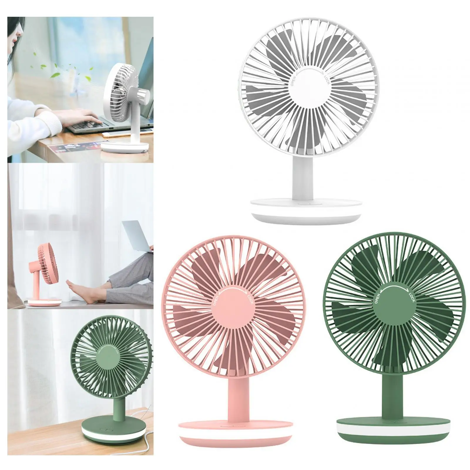 Table Fan Personal Fan with Night Lamp Portable for Basements Lightweight