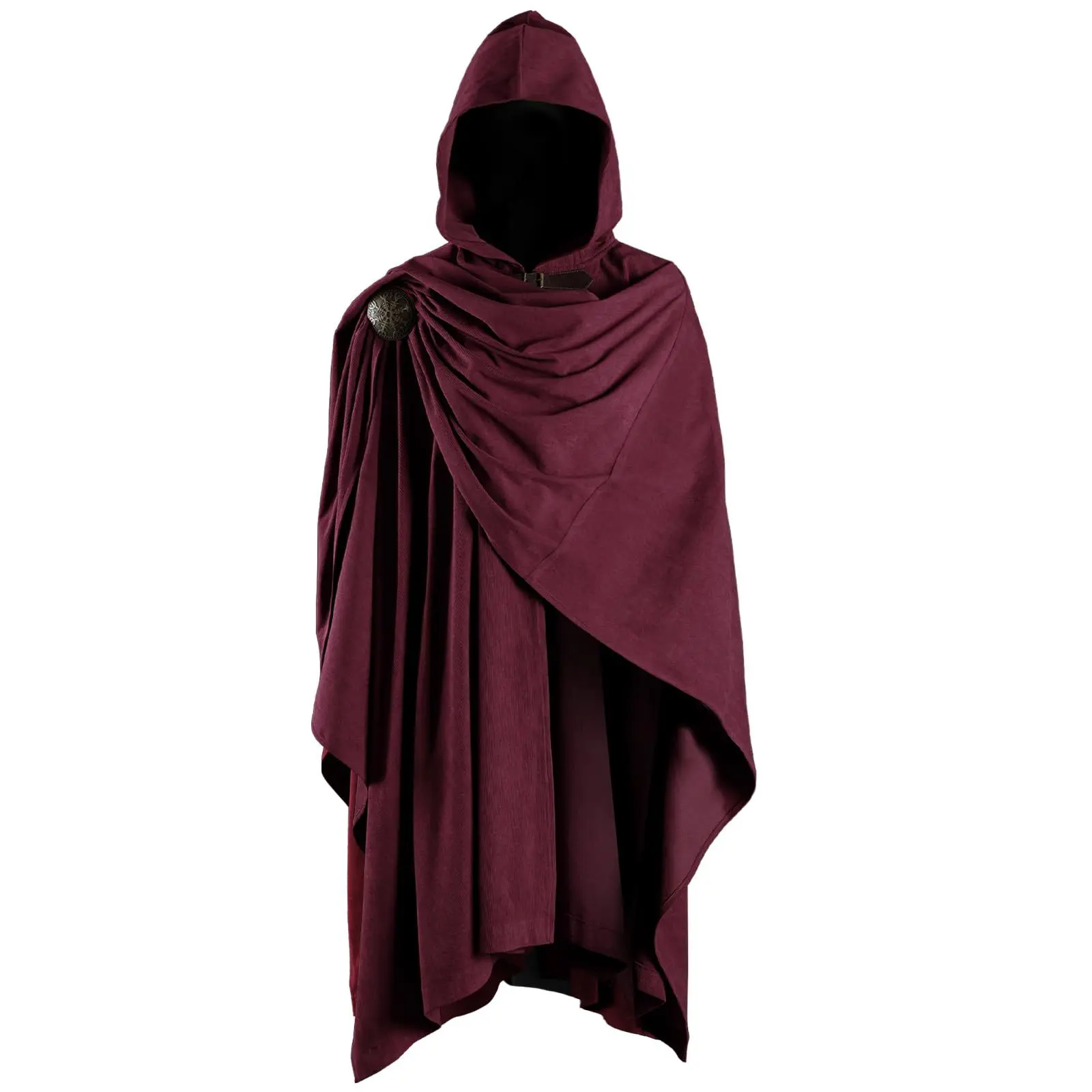Medieval Velvet Hooded Cloak with Adjustable Brooch Halloween Renaissance Style Women's Fashionable Ethnic Stage Costume Cloak