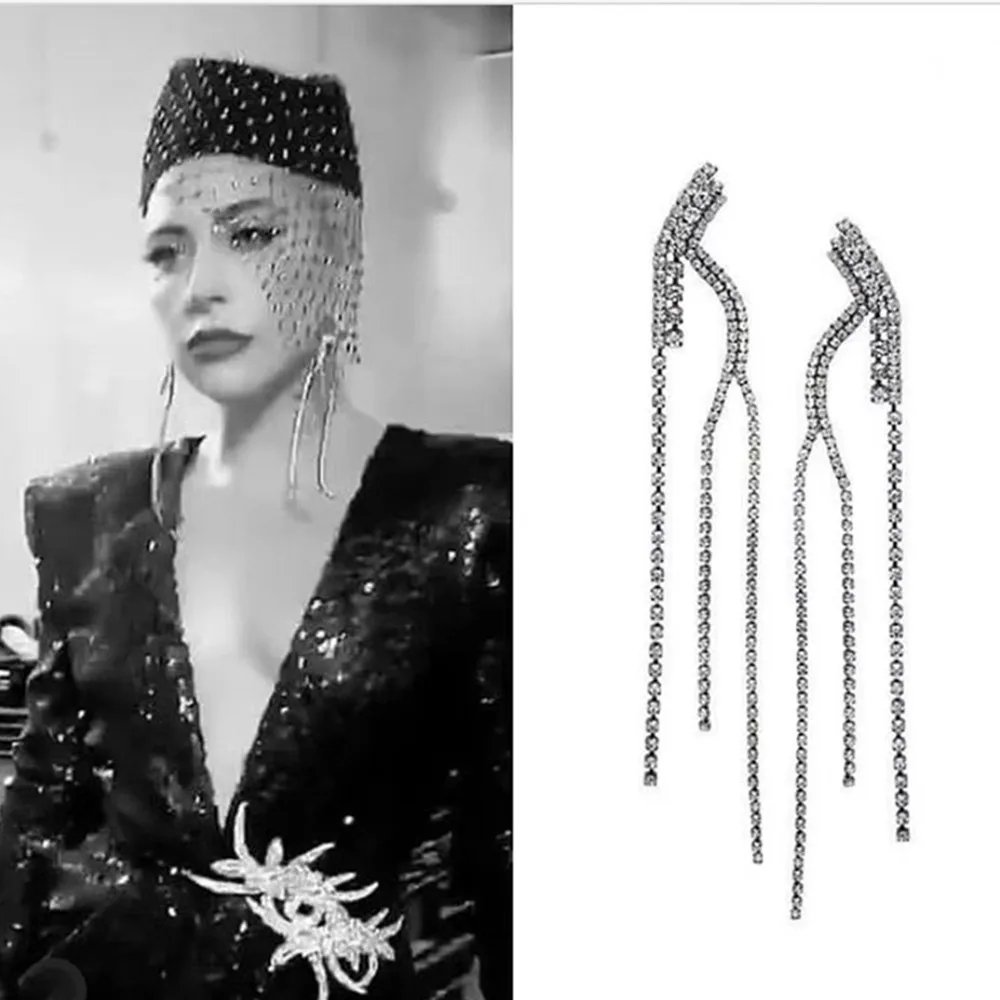 INS Novelly Rhinestone Irregular Fringed Dangle Earrings Dinner Jewelry for Women Shiny Crystal Geometric Long Drop Earrins Gift