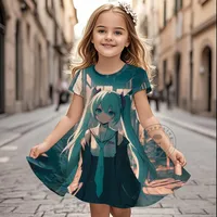 2025 Summer Hatsune Miku Autumn Girls Long Sleeve Dress Cute 3D Print Girls Dress Fashion Children's Clothing Party Tren