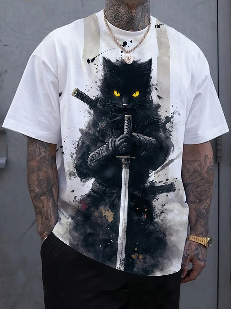 

3D Oriental Warrior Print Men's Fashion Short Sleeve T-shirt Summer Outdoor Casual Men's Top Street Style Men's Daily T-shirt