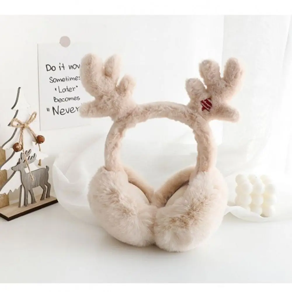 Foldable Design Reindeer Antler Earmuffs Fluffy Faux Fur Soft Material Earmuffs Kawaii Antler Decor Portable Size