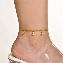 Gold Plated Anklets Stainless Steel, Dainty Bell Charm Adjustable Figaro Chain Link Ankle Gifts