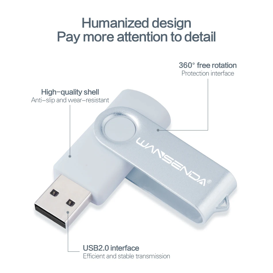 Wansenda USB 2.0แฟลชไดร์ฟ32GB pendrive โลหะ128GB 256GB การออกแบบการหมุน USB2.0ไดรฟ์8GB 16GB 64GB หน่วยความจำ