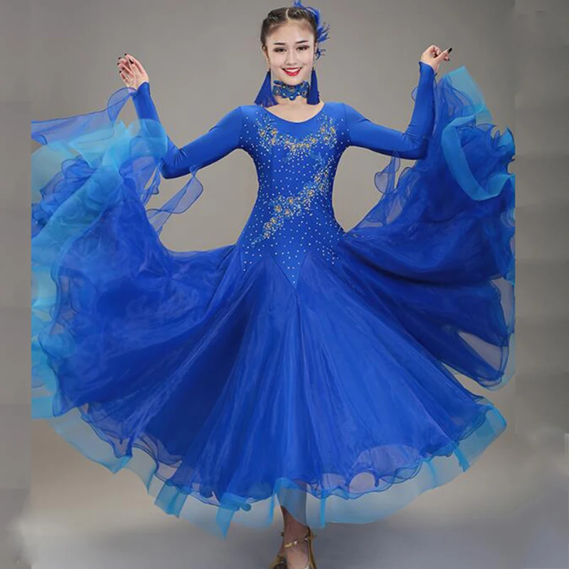 Ballroom Dance Dress Women Competition Long Sleeves Modern Costumes Big Swing Standard Party Waltz Stage Performance Clothes