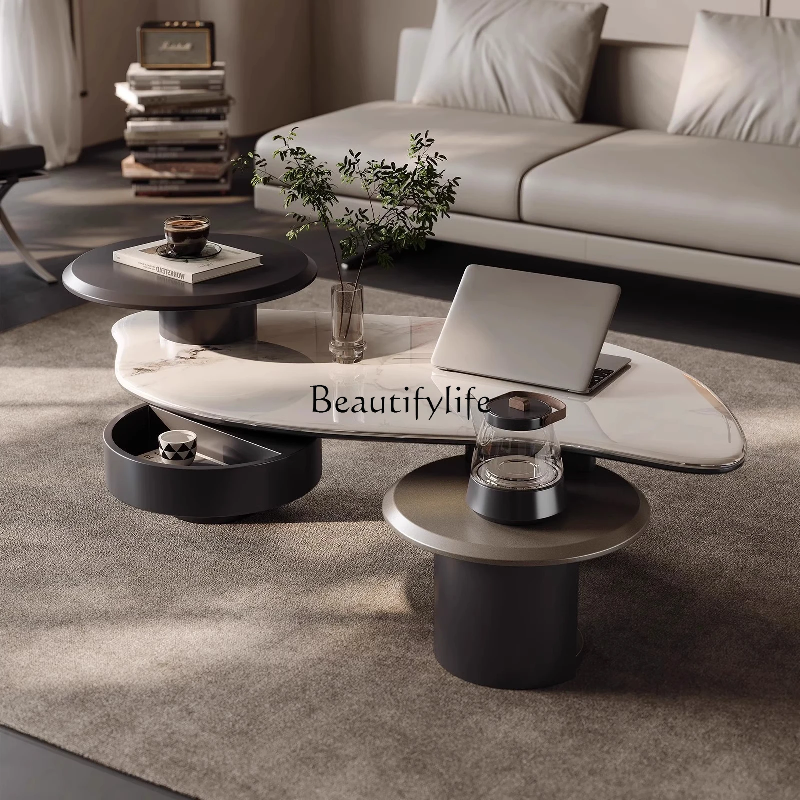 

Creative marble coffee table to make tea with boiling water, living room home special-shaped
