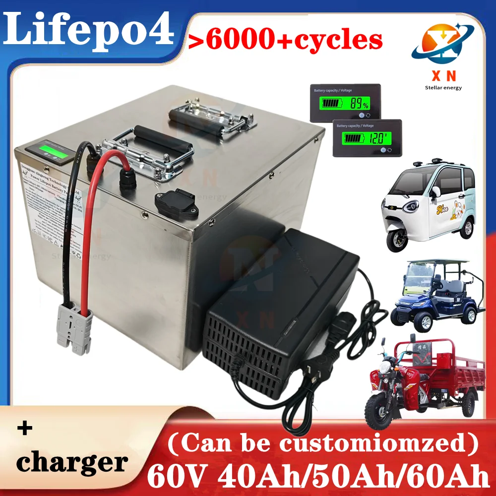 Lifepo4 60V 40Ah 50Ah 60Ah Lithium Battery for 3000W Mini Motorized 3wheel Adult Electric Tricycle Covered Mobility Scooter