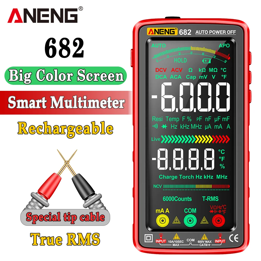 ANENG Smart Multimeter 6000 Counts AC/DC Ammeter Voltage Tester Rechargeable Ohm Diode NCV Live Zero Fire Digital Multimeter