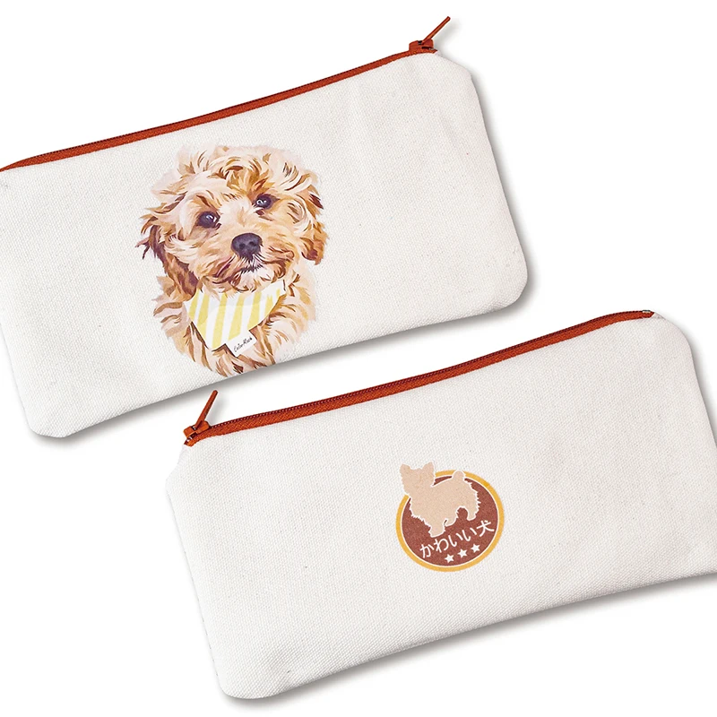 Double-sided Printing Pet Dog Canvas Zipper Coin Purse Makeup Storage Bag Pen Bag