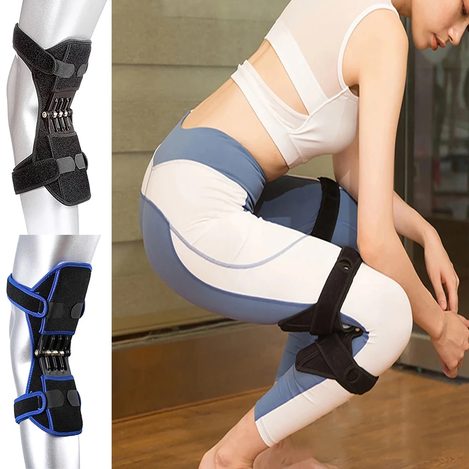 1PC Joint Support Knee Pad Non-slip Lift Pain Relief For Knee Power Spring Force Stabilizer Knee Booster Working Sports Elder