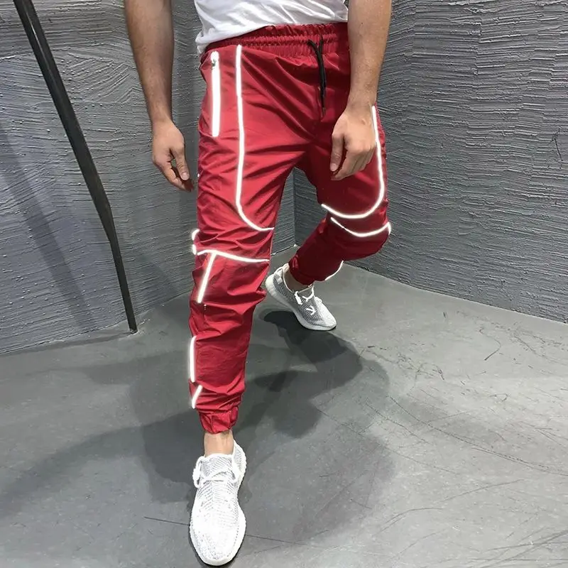 Muscle Sports Pants Men's Spring and Autumn Loose Quick-drying Casual Trousers Luminous Straps Running Fitness Pants Trendy