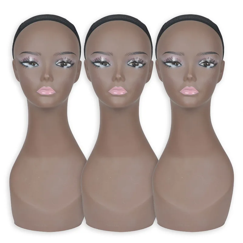 Bald Mannequin Head，Black Female Professional Cosmetology for Wig Making, Display wigs, hairs with T pins, Makeup Display Stand