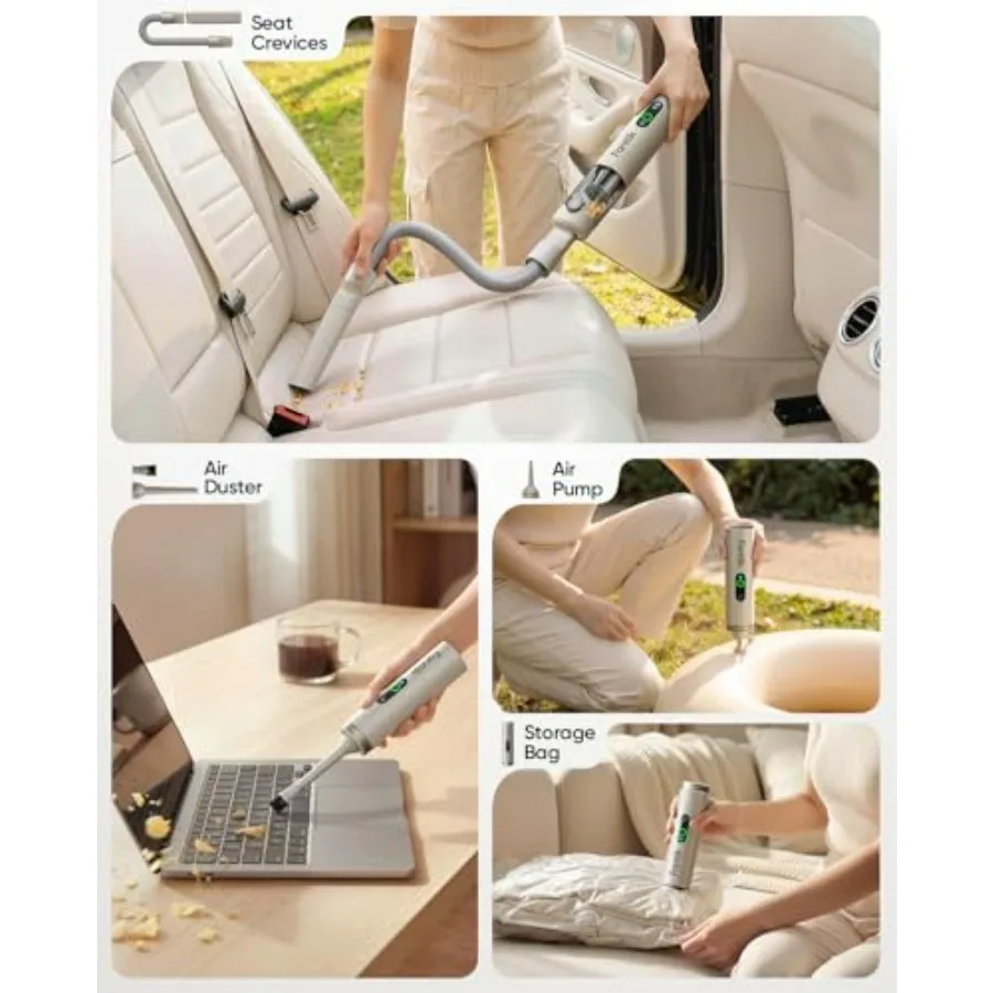 Car vacuum: handheld, cordless, 19kPa suction, 4-in-1 portable mini vacuum with freely combinable accessories, 2 suction modes,
