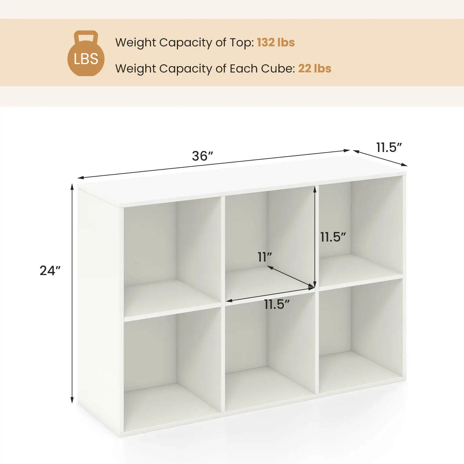 Modern-style 6-cube bookshelf / 3-tier storage unit—can be placed horizontally or vertically;suitable for bedrooms,living rooms