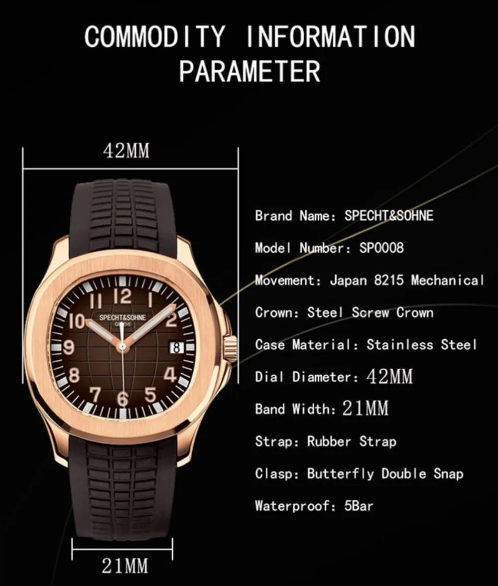 Men's Automatic Watch 40mm Japan Movement Waterproof Rubber Strap Classic Sport