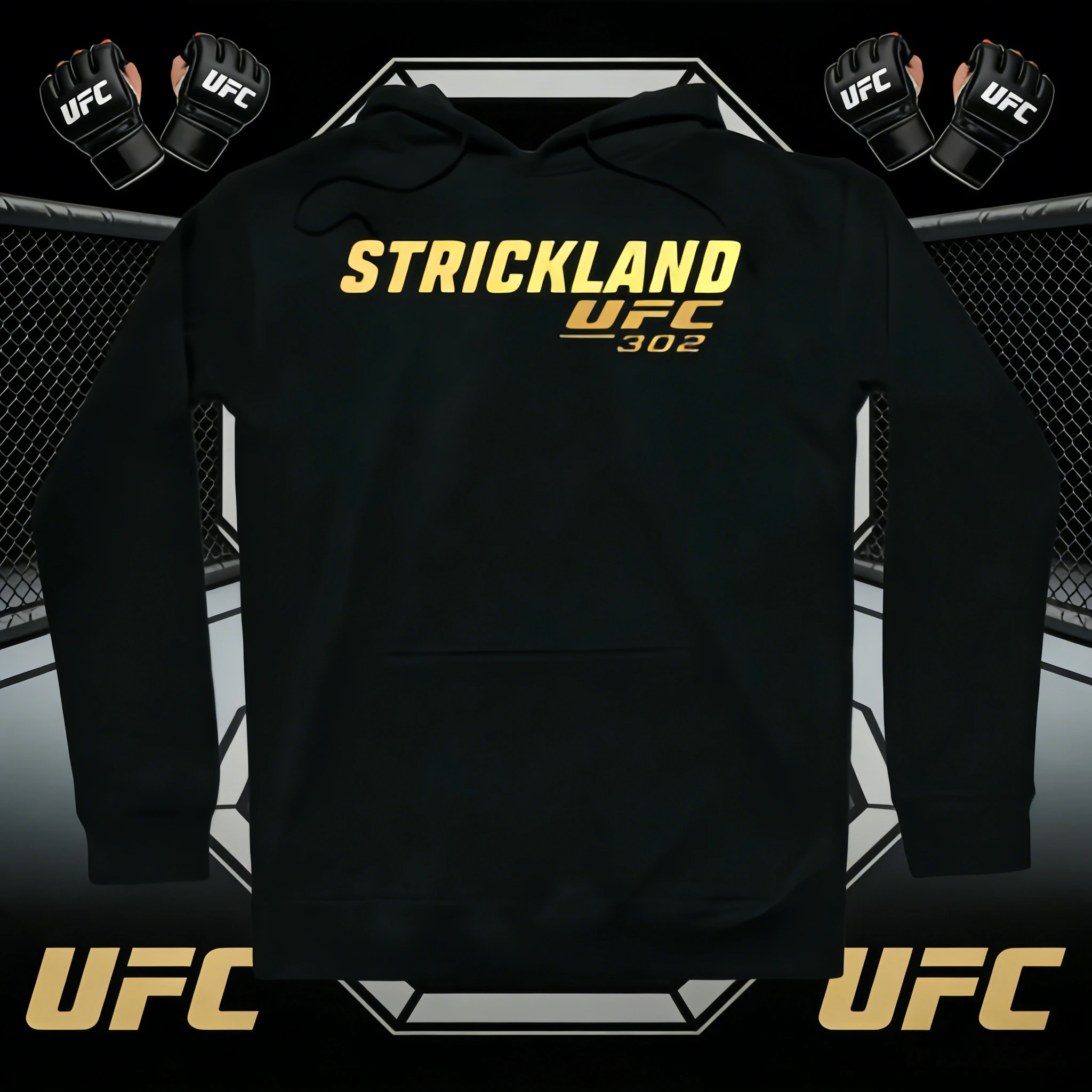 Moletom preto com tema UFC, 2026 outono-inverno puro algodão 100% impresso camiseta casual adequada para homens e mulheres