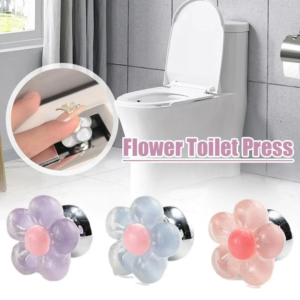 Flower Shape Toilet Press Button Long Nail Protector Water Push Bathroom Flush Home Tool Tank Presser Press Toilets Switch O9F7