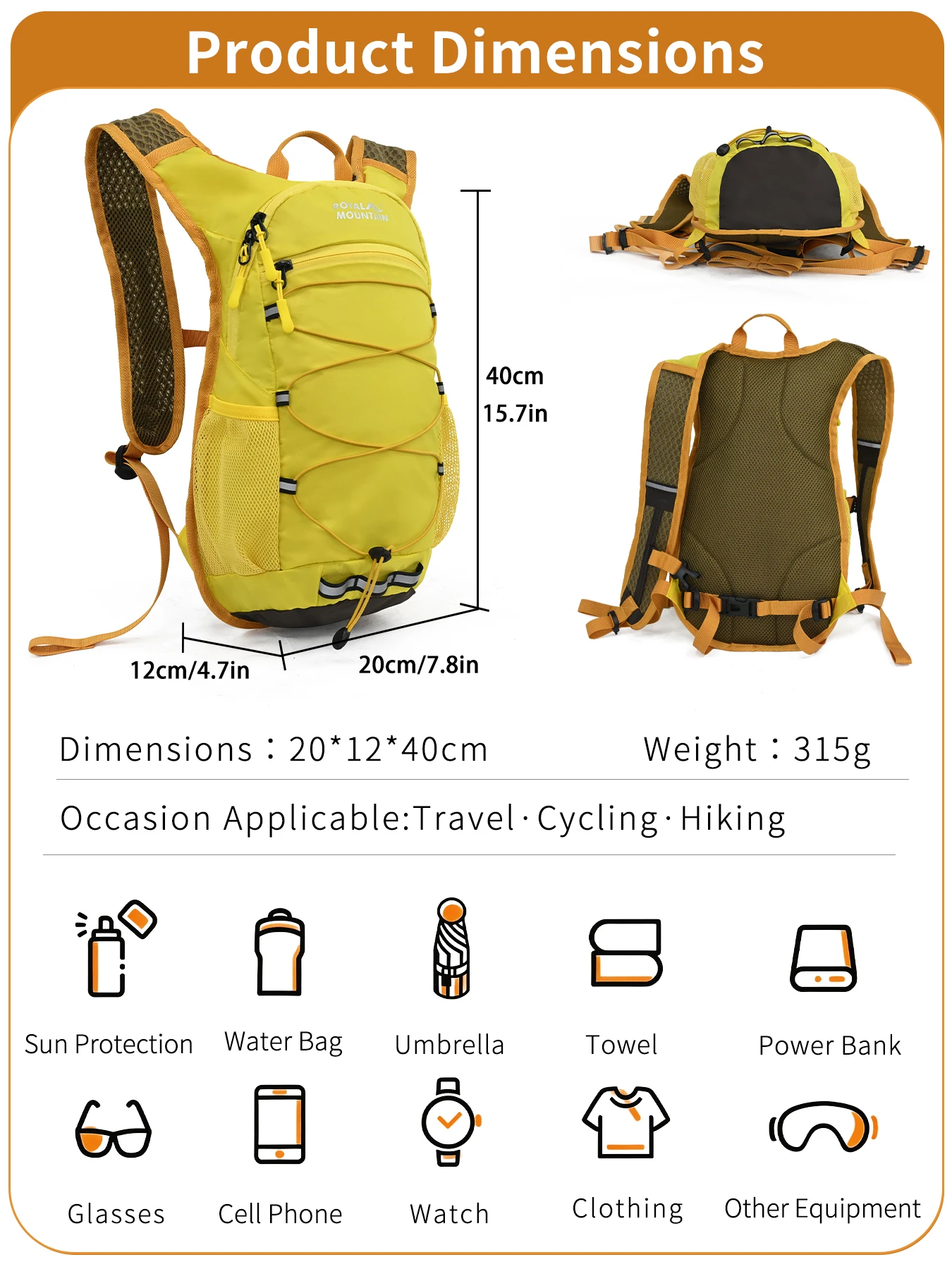 15L leichter Trinkrucksack für Kurzstreckenwanderungen, geeignet für maximal 1,5L Wasserbeutel, wasserabweisendes Gewebe – Detail 2