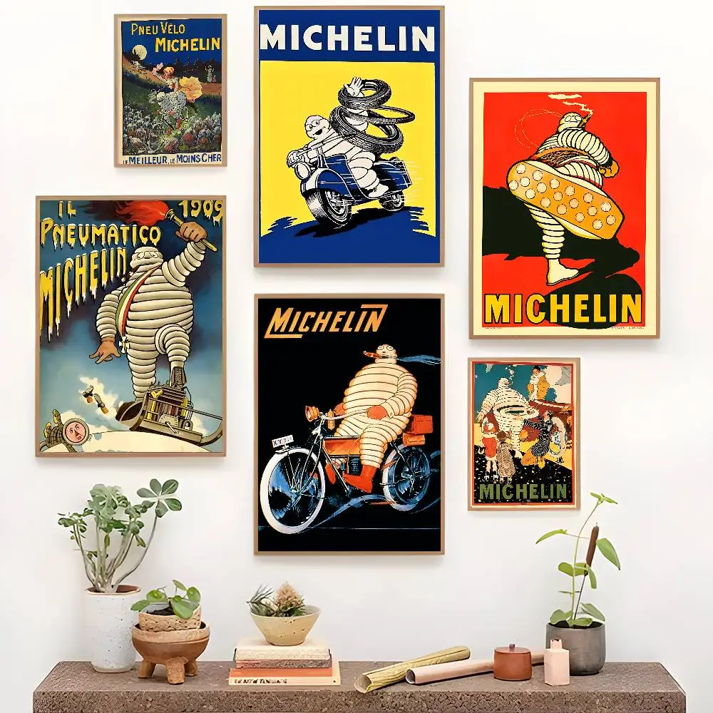 Vintage Funny M-MichelinS Anime Posters Sticky Decoracion Painting Wall Art White Kraft Paper Wall Decor