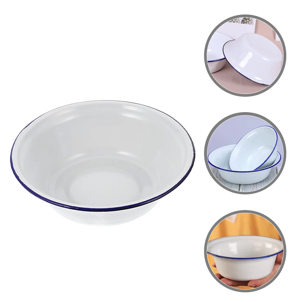 Tableware Old-fashioned Enamel Bowl Home Curled Edge Vegetable and Fruit Basin Soup Mixing Bowls Salad Serving Vintage