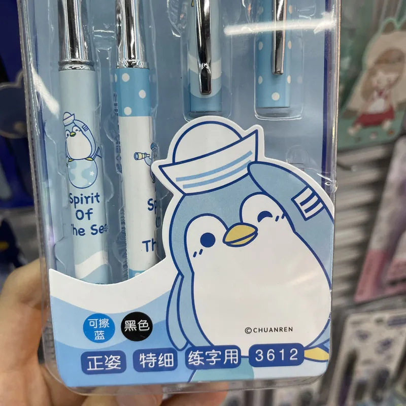 Kawaii High Quality Metal penguin 6 In 1 Erasable Fountain Pen Set School Office Writing Supplies Student Stationery Gift EF Nib
