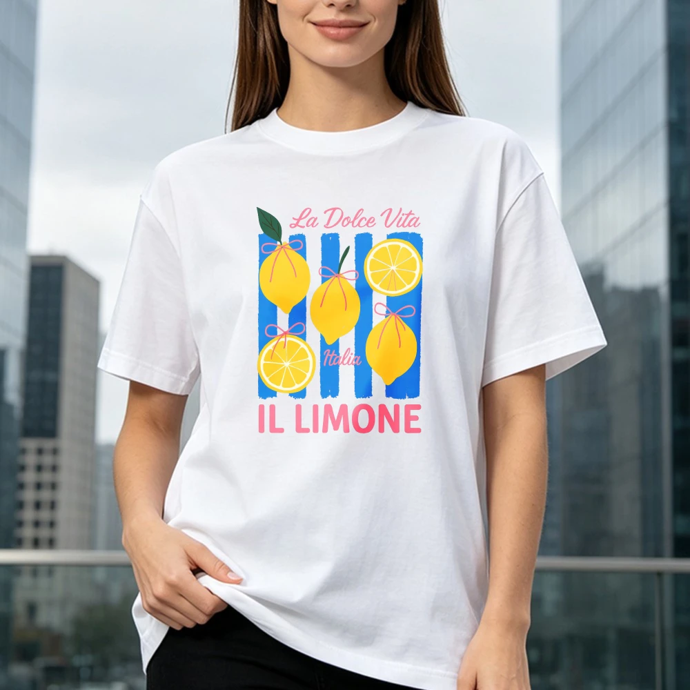 La Dolce Vita Italia Graphic Tee Lemon Limone Summer Fruit Vacation Unisex Cotton Tops Vacation Casual Tshirt Ulzzang Streetwear