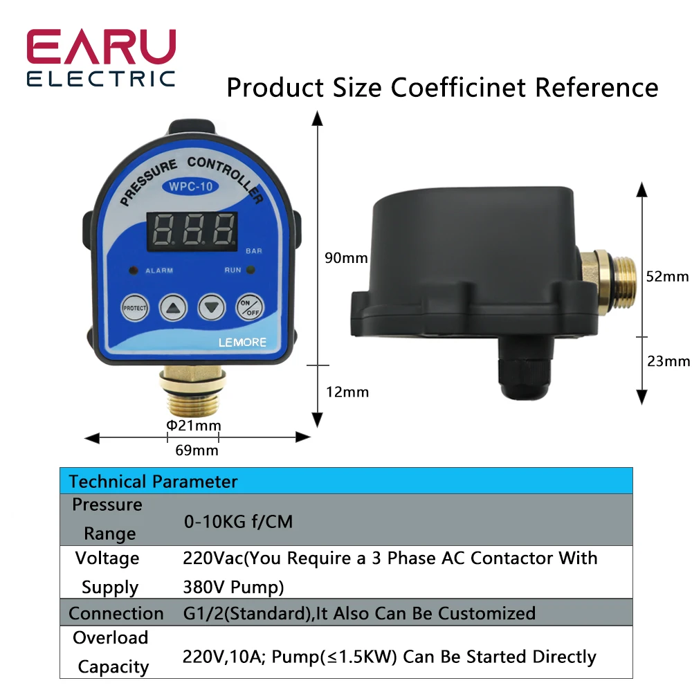 1pc WPC-10 Digital Water Pressure Switch Digital Display WPC 10 Eletronic Pressure Controller for Water Pump With G1/2\