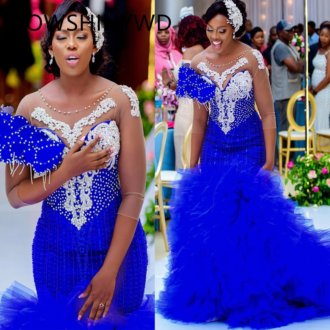 2024 Aso Ebi Royal Blue Mermaid Prom Dresses Lace Beaded Evening Formal Party Second Engagement Birthday Gowns Dresses ZJ144