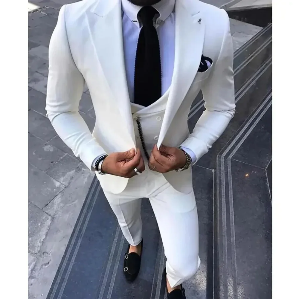 

3-piece Men's European slim fit single button suit jacket+suit vest+pants set suitable for parties