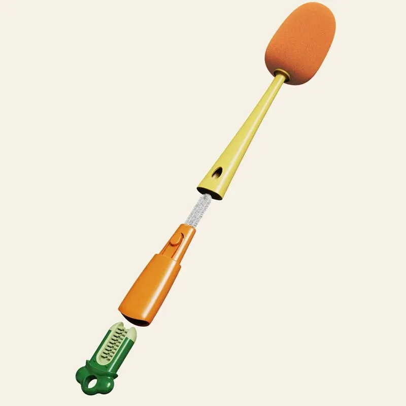 3-in-1 Multi-functional Cup Brush Carrot Shape Cleaning Brush, Sponge Brush Long Handle Water Bottle Cleaning Brush Cup Cap Gap