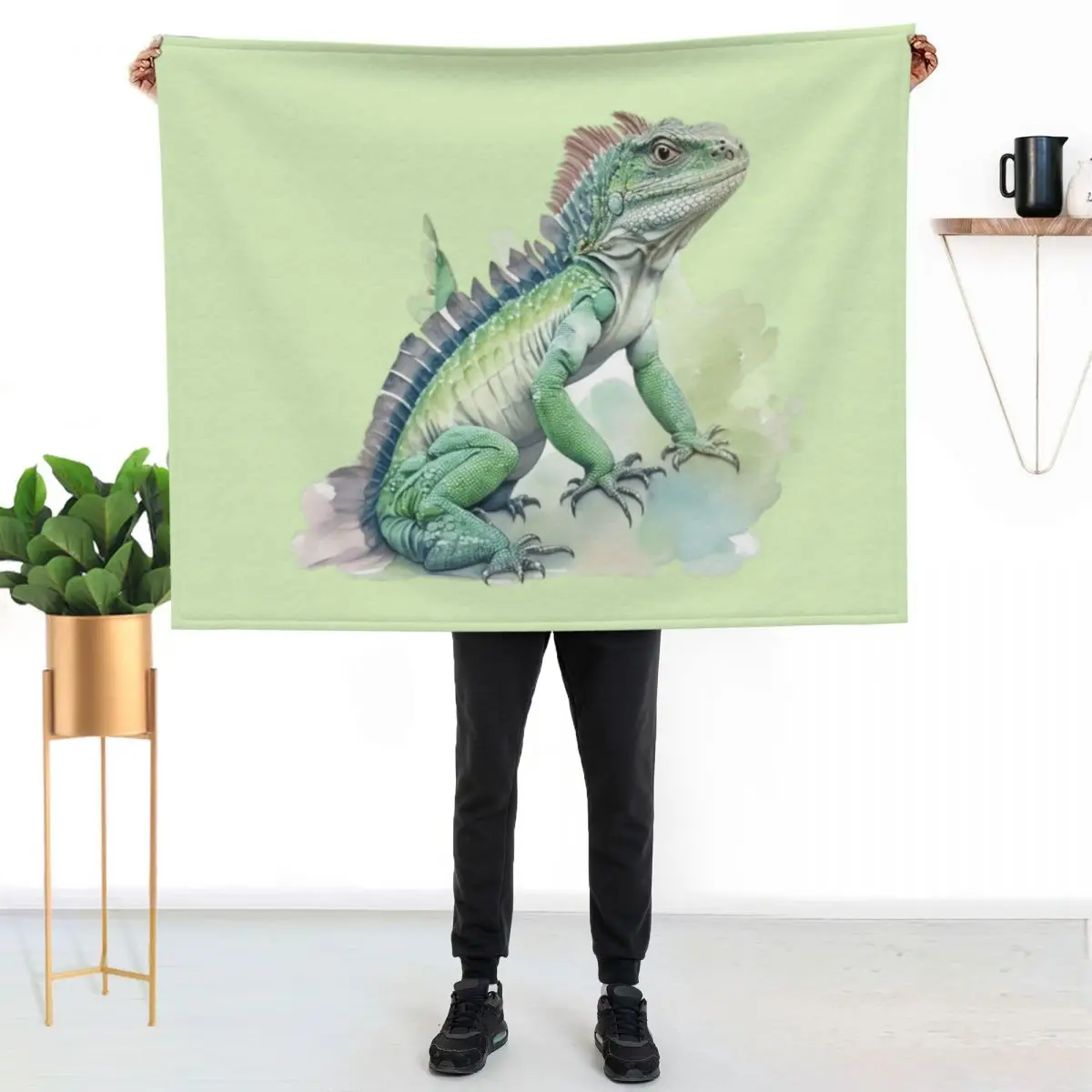 watercolor style, animal sticker Animals Series - cute iguana - pleasant iguana - animal wearing clothes Throw Blanket