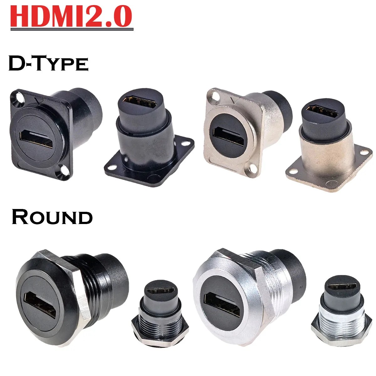 معدن D-نوع ولوحة مستديرة HDMI 2.0 أنثى إلى أنثى مقرنة-محول تركيب اللوحة للتلفزيون/الشاشة/موصل لوحات الحائط لجهاز العرض